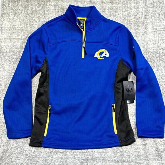 NWT Los Angeles Rams NFL Branded‎ Quarter Zip-Pullover Jacket-Royal Blue S - Picture 2 of 9